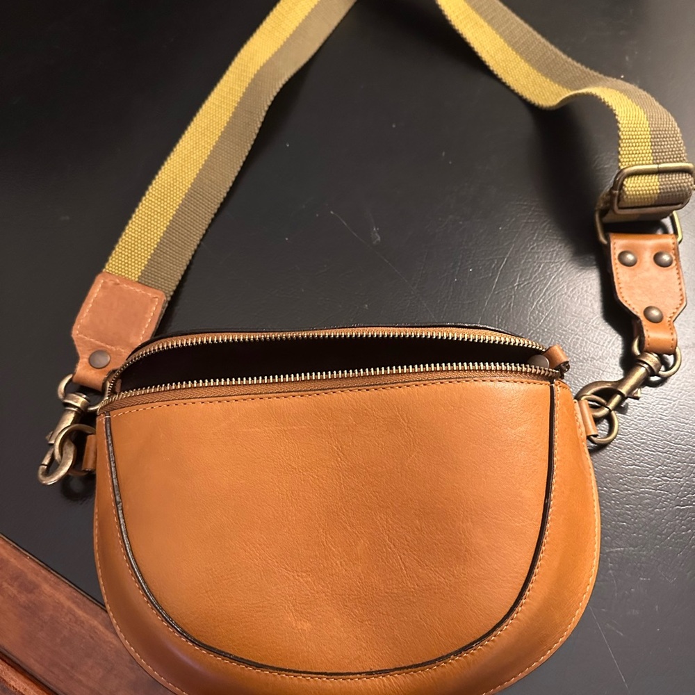 Sundance Tan Leather Crossbody Bag with Striped Strap